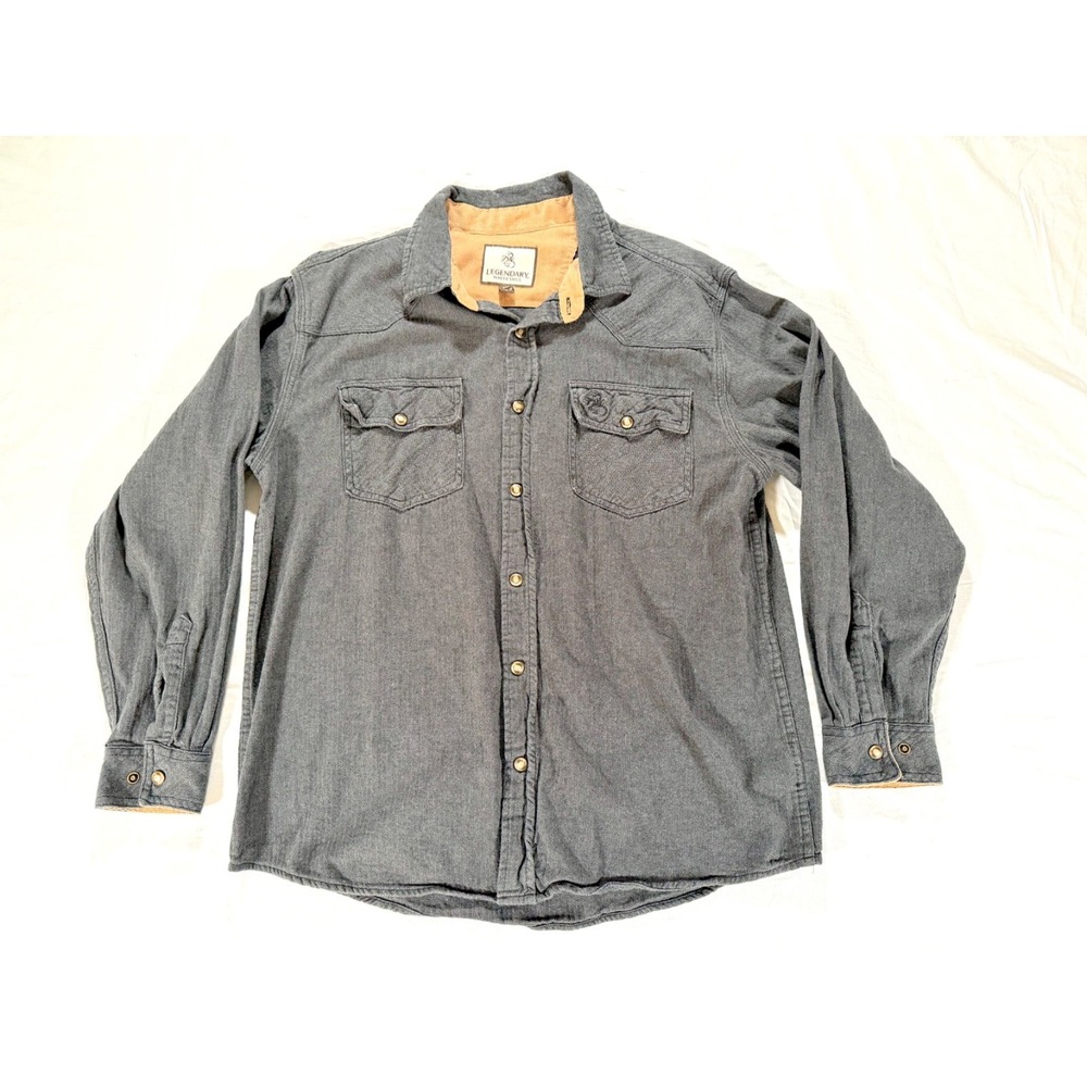 Legendary Whitetails Button-Up Shirt Men Large Gray Herringbone Snap Western